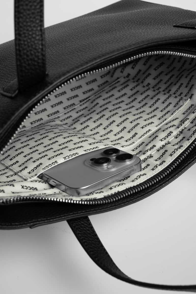 Henkeltasche mit Logo und Intarsia-Webriemen