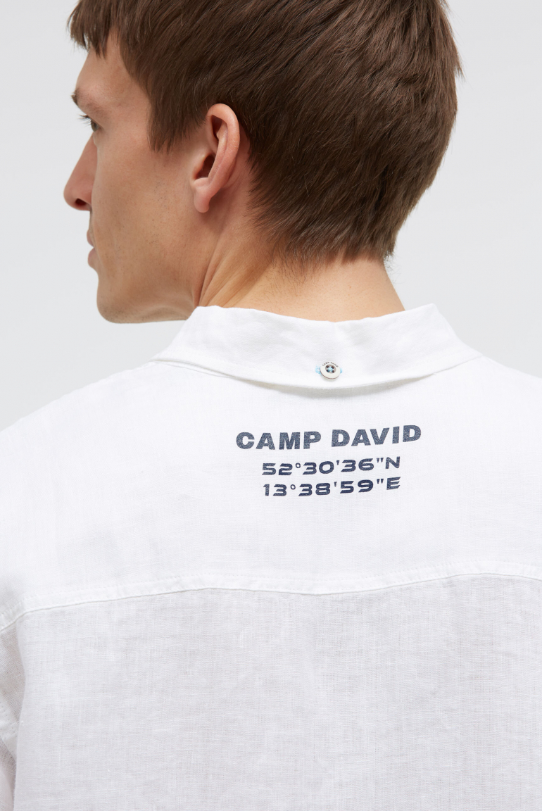 Kurzarmhemd aus Leinen mit Logo Prints