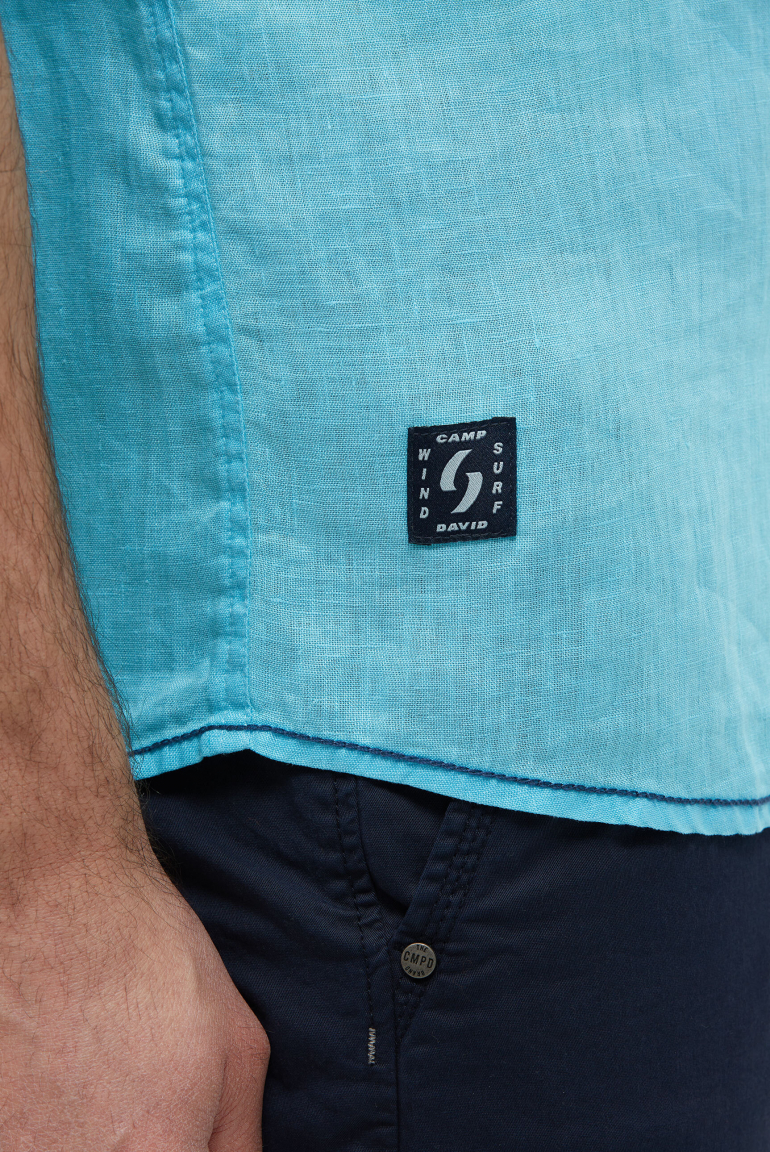 Kurzarmhemd aus Leinen mit Logo Prints