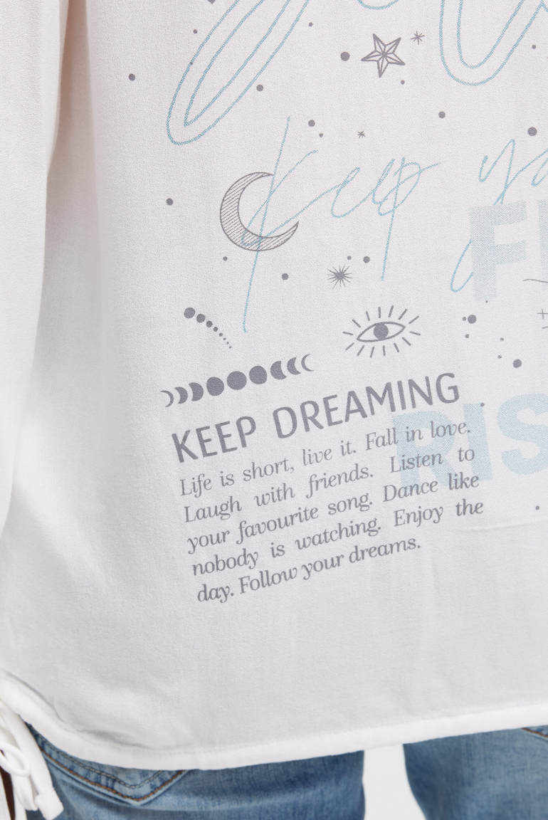 Langarmbluse aus Viskose-Crêpe mit Rücken-Artwork