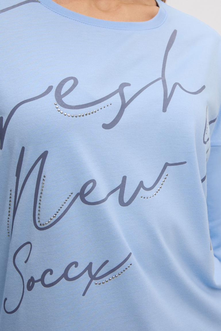 Rundhalsshirt mit Artwork und verkürzten Ärmeln