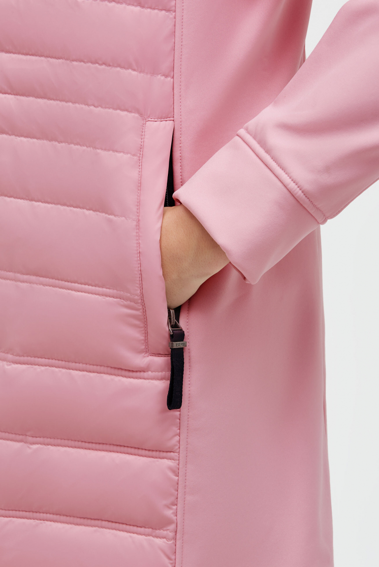 Softshell-Parka mit Kapuze im tonigen Materialmix