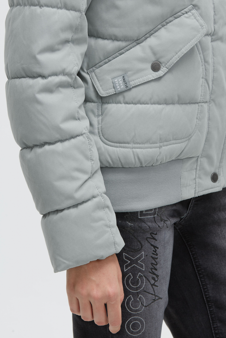 Stepp-Blouson mit Fake-Fur-Kapuze