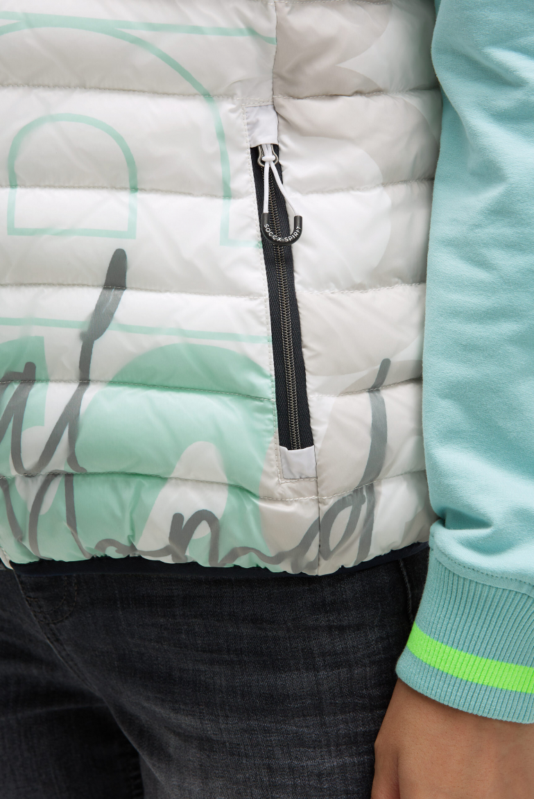 Steppweste mit Kapuze im Kragen und All Over Print