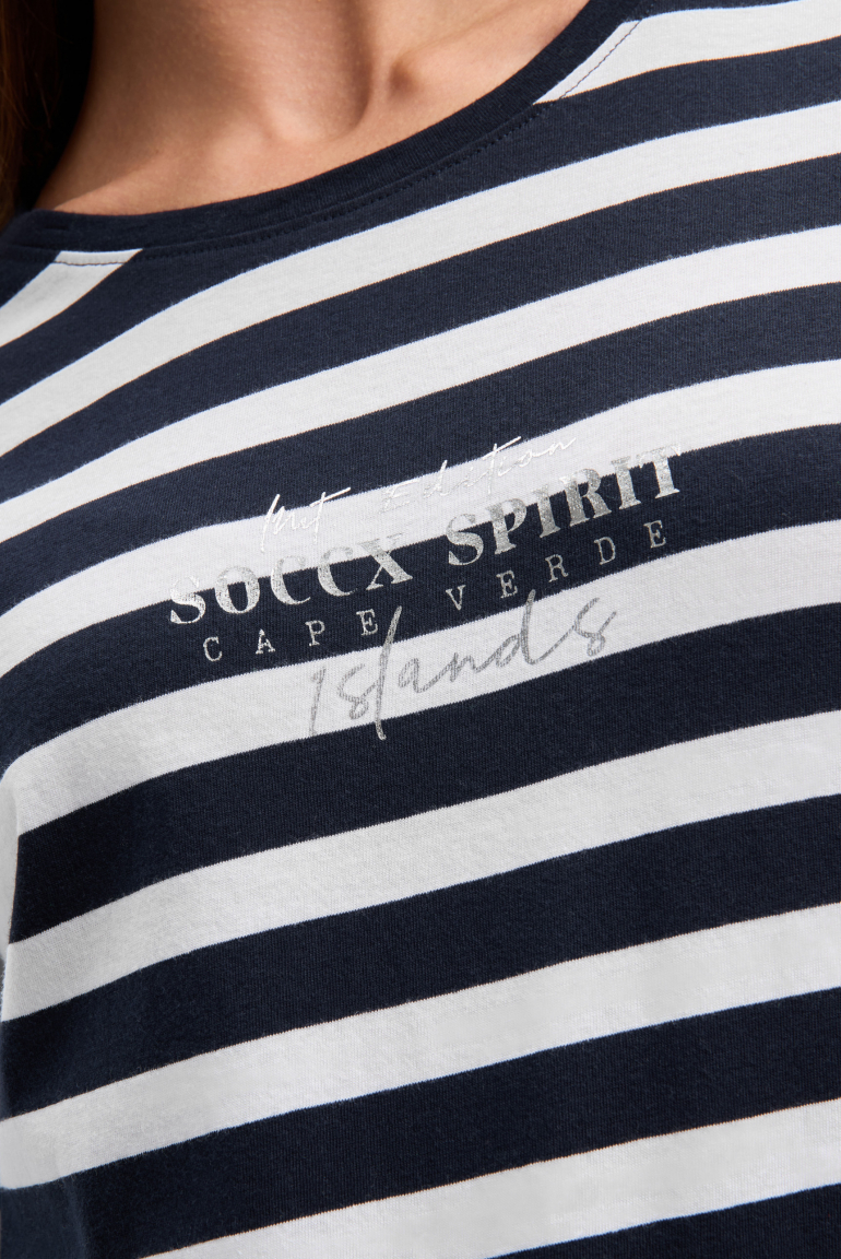 Streifenshirt mit Rücken-Print und 3/4-Ärmeln