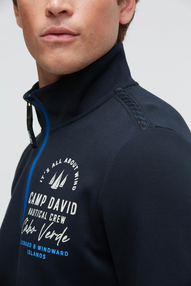 Troyer-Sweatshirt aus Interlock mit Rücken-Artwork