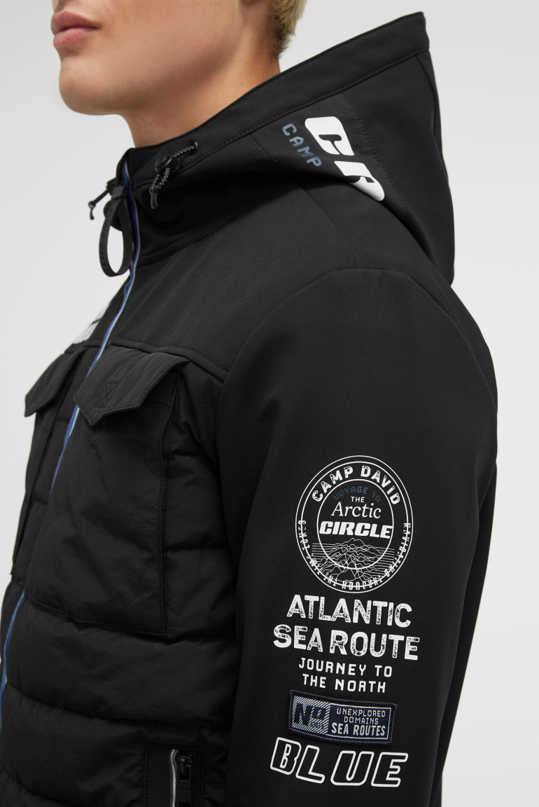 Winter-Blouson im Materialmix mit Rücken-Print