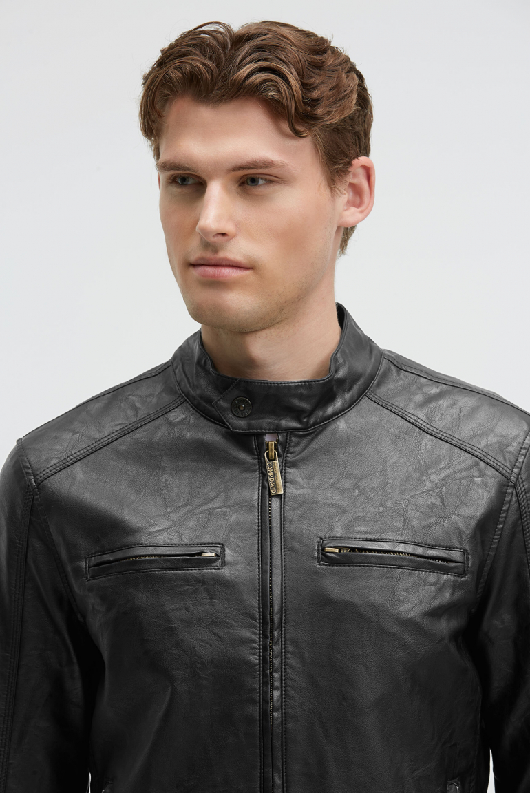 Jacke aus Kunstleder mit abknöpfbarer Sweatkapuze