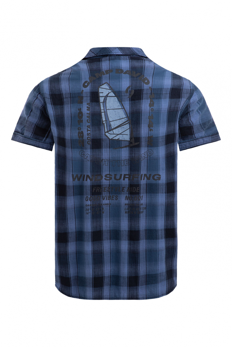 Karohemd Kurzarm mit Klappentaschen und Back-Print