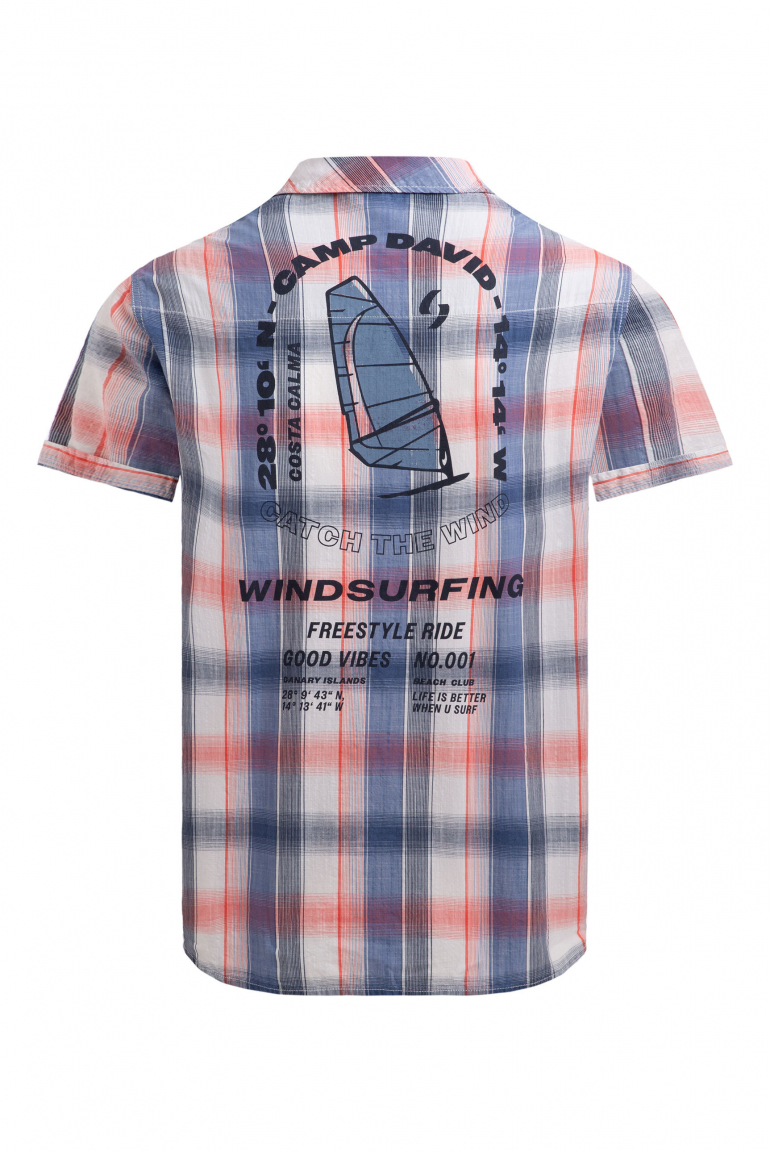 Karohemd Kurzarm mit Klappentaschen und Back-Print