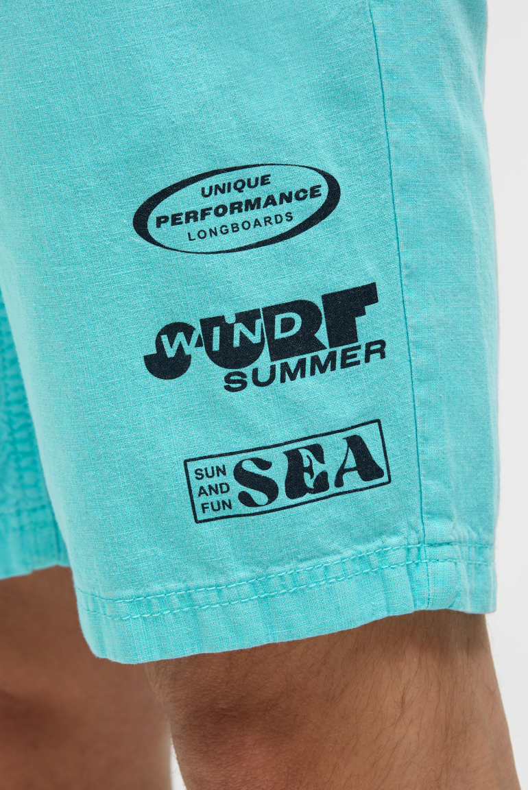 Shorts aus Leinen-Mix mit Label Print