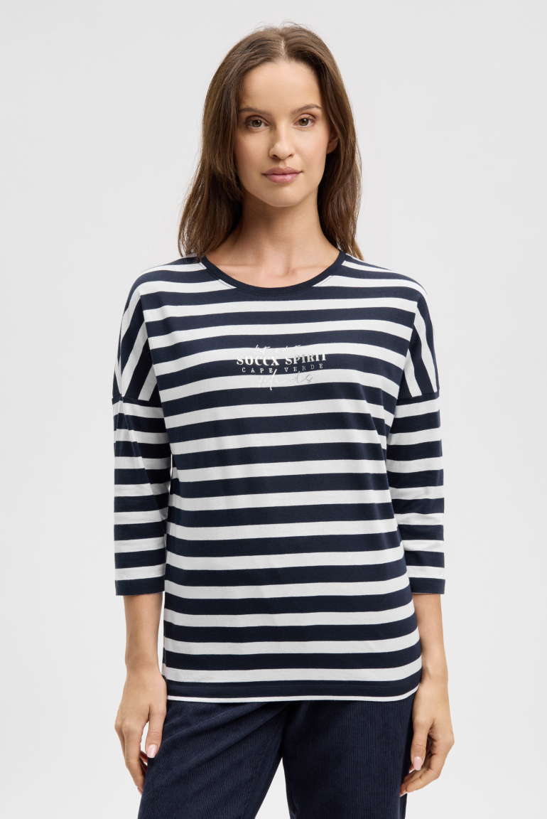 Streifenshirt mit Rücken-Print und 3/4-Ärmeln